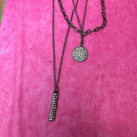 NWT 3-piece layered Pave Bordat dark gray necklaces with gems - Picture 3 of 4